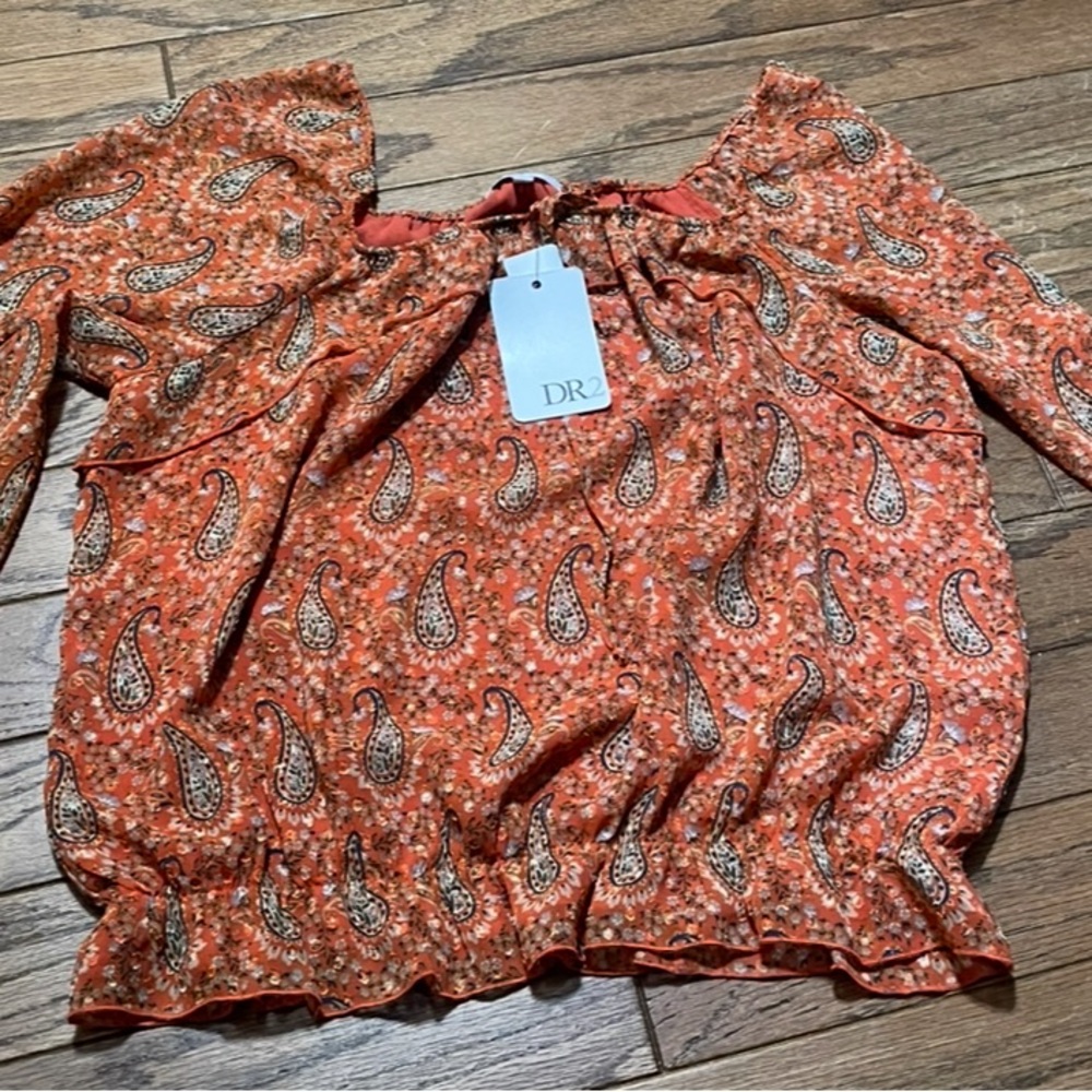 DR2 Women's Blouse with Paisley Design - Rust/Orange New With Tags- Large - Picture 4 of 5